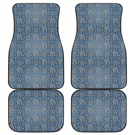 Blue Denim Western Paisley Print Front and Back Car Floor Mats