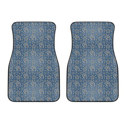 Blue Denim Western Paisley Print Front Car Floor Mats
