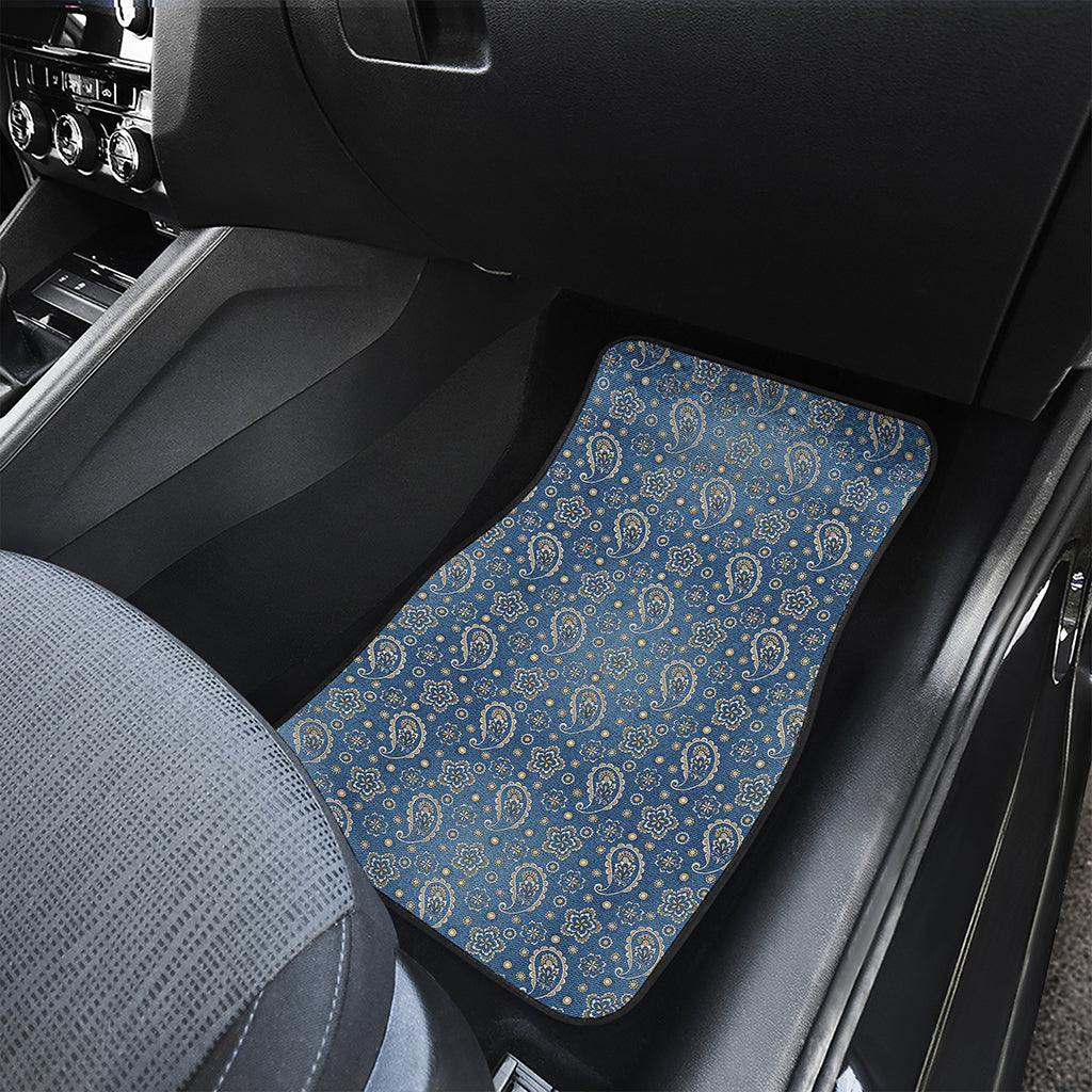 Blue Denim Western Paisley Print Front Car Floor Mats