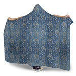 Blue Denim Western Paisley Print Hooded Blanket