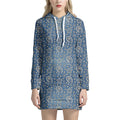 Blue Denim Western Paisley Print Pullover Hoodie Dress