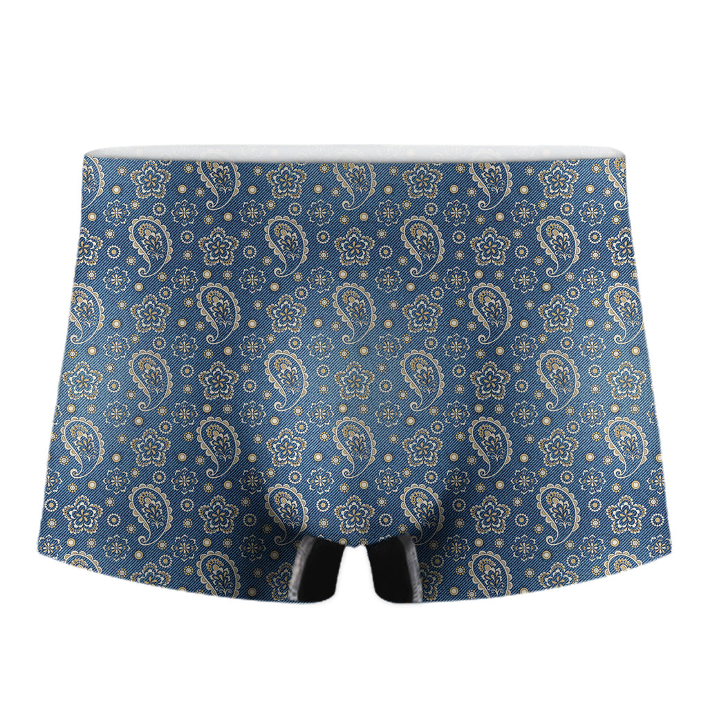 Blue Denim Western Paisley Print Men's Boxer Briefs