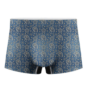 Blue Denim Western Paisley Print Men's Boxer Briefs