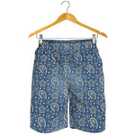 Blue Denim Western Paisley Print Men's Shorts