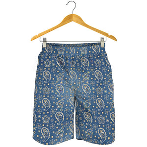 Blue Denim Western Paisley Print Men's Shorts