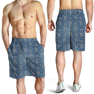 Blue Denim Western Paisley Print Men's Shorts