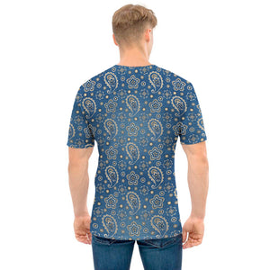 Blue Denim Western Paisley Print Men's T-Shirt