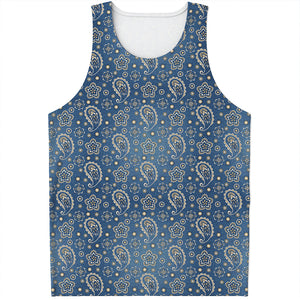 Blue Denim Western Paisley Print Men's Tank Top