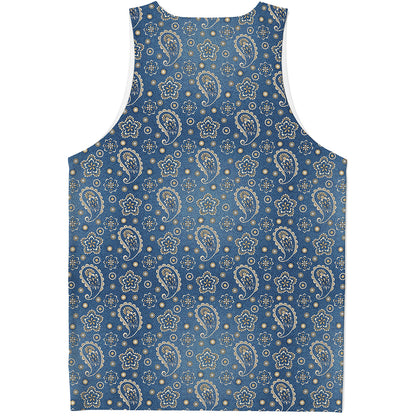 Blue Denim Western Paisley Print Men's Tank Top
