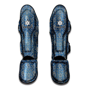 Blue Denim Western Paisley Print Muay Thai Shin Guard