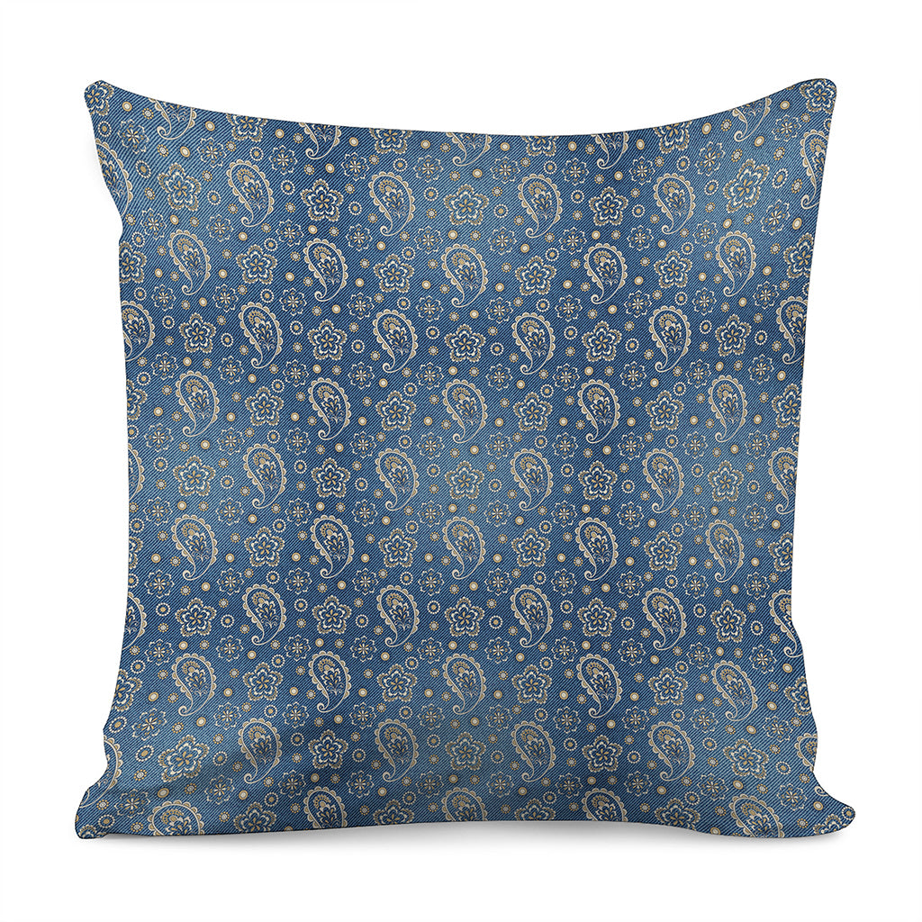 Blue Denim Western Paisley Print Pillow Cover