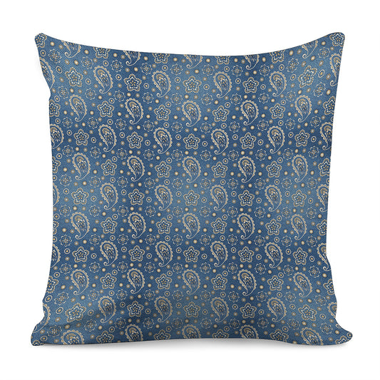 Blue Denim Western Paisley Print Pillow Cover