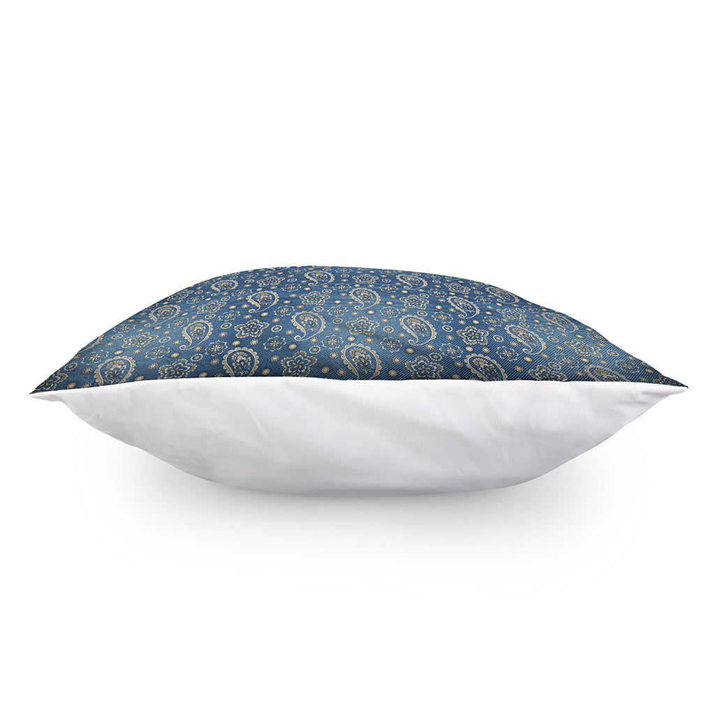 Blue Denim Western Paisley Print Pillow Cover