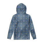 Blue Denim Western Paisley Print Pullover Hoodie