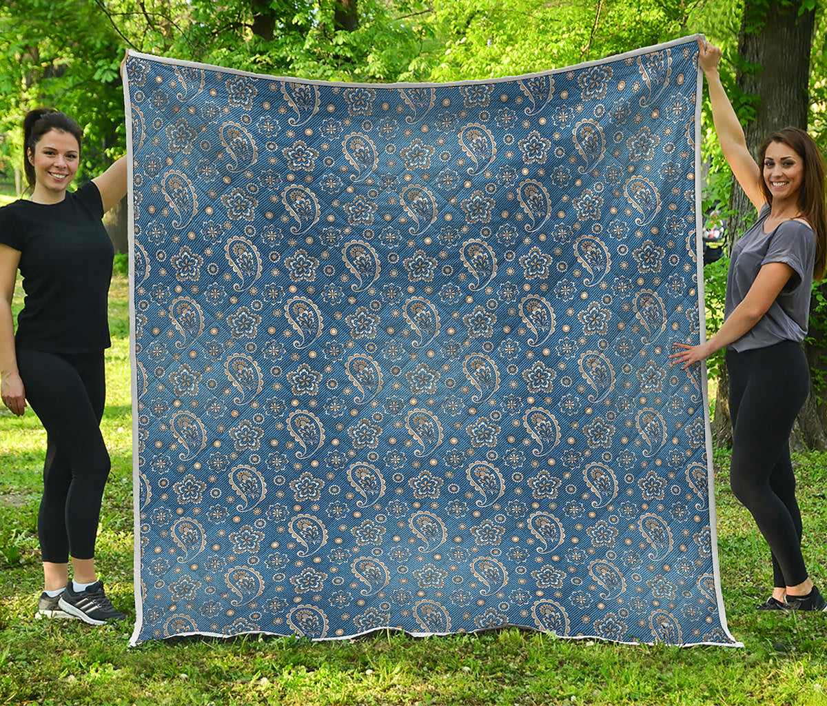 Blue Denim Western Paisley Print Quilt
