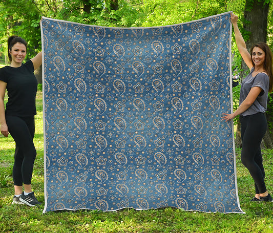 Blue Denim Western Paisley Print Quilt