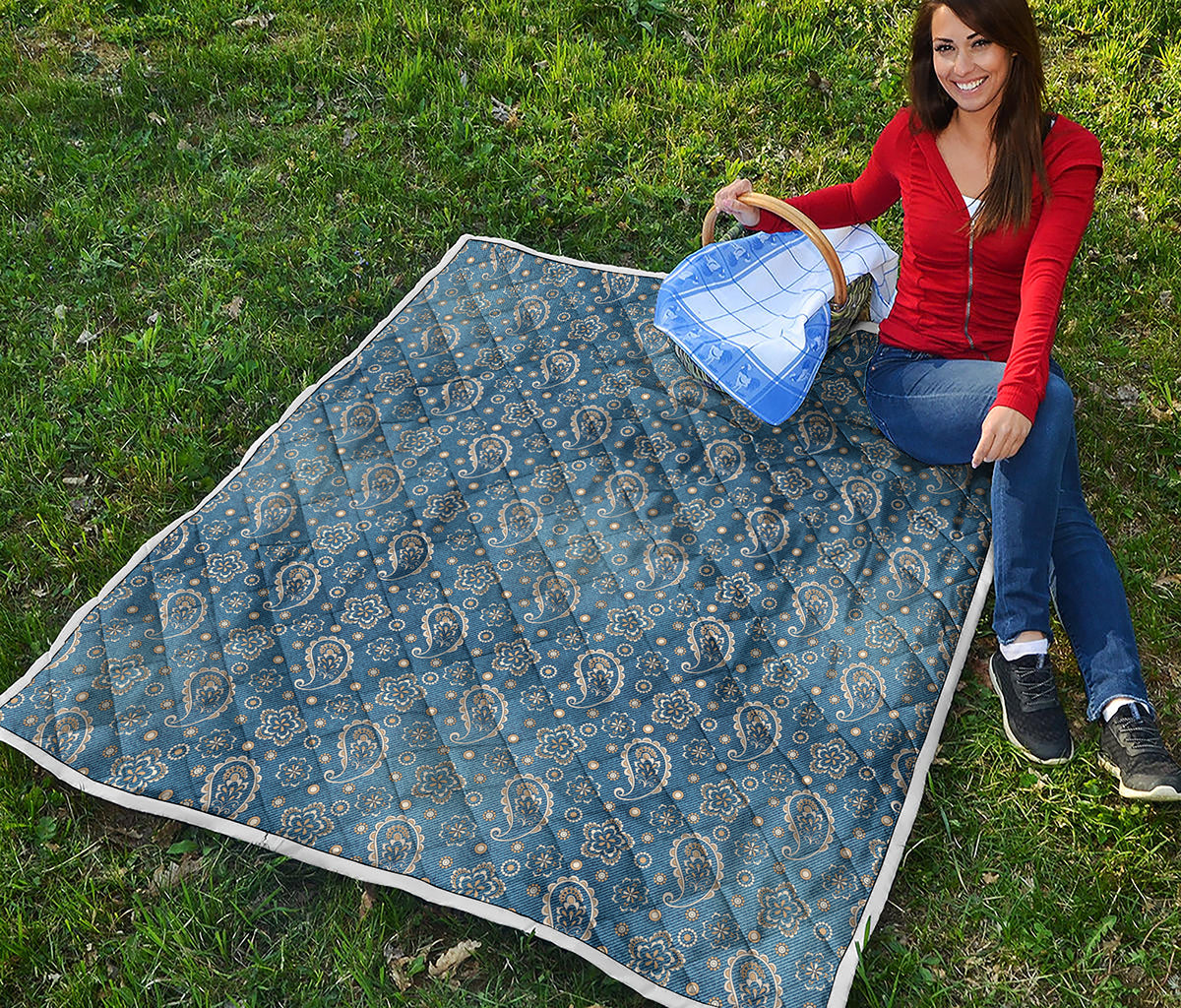 Blue Denim Western Paisley Print Quilt