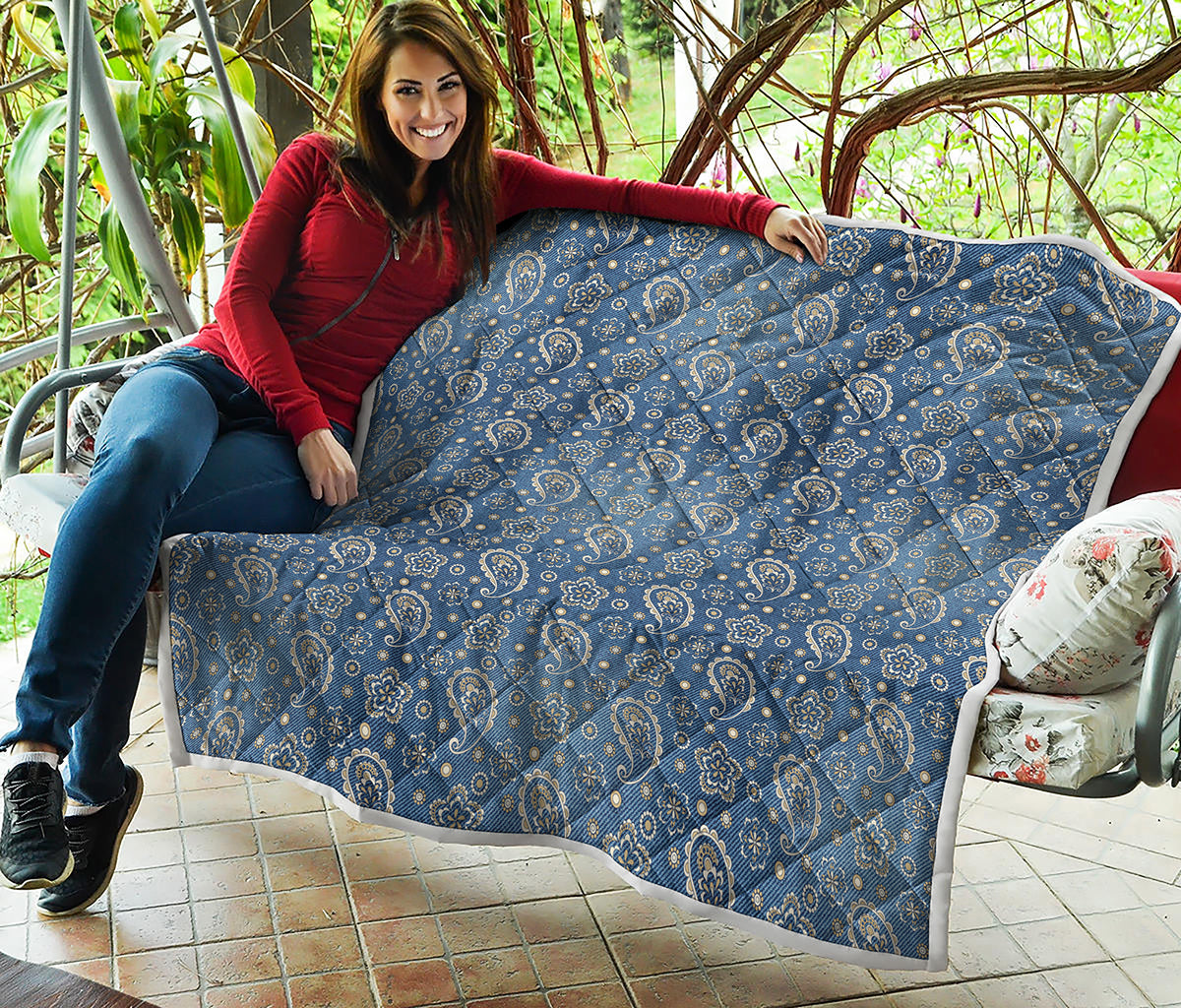 Blue Denim Western Paisley Print Quilt