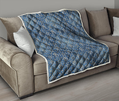 Blue Denim Western Paisley Print Quilt