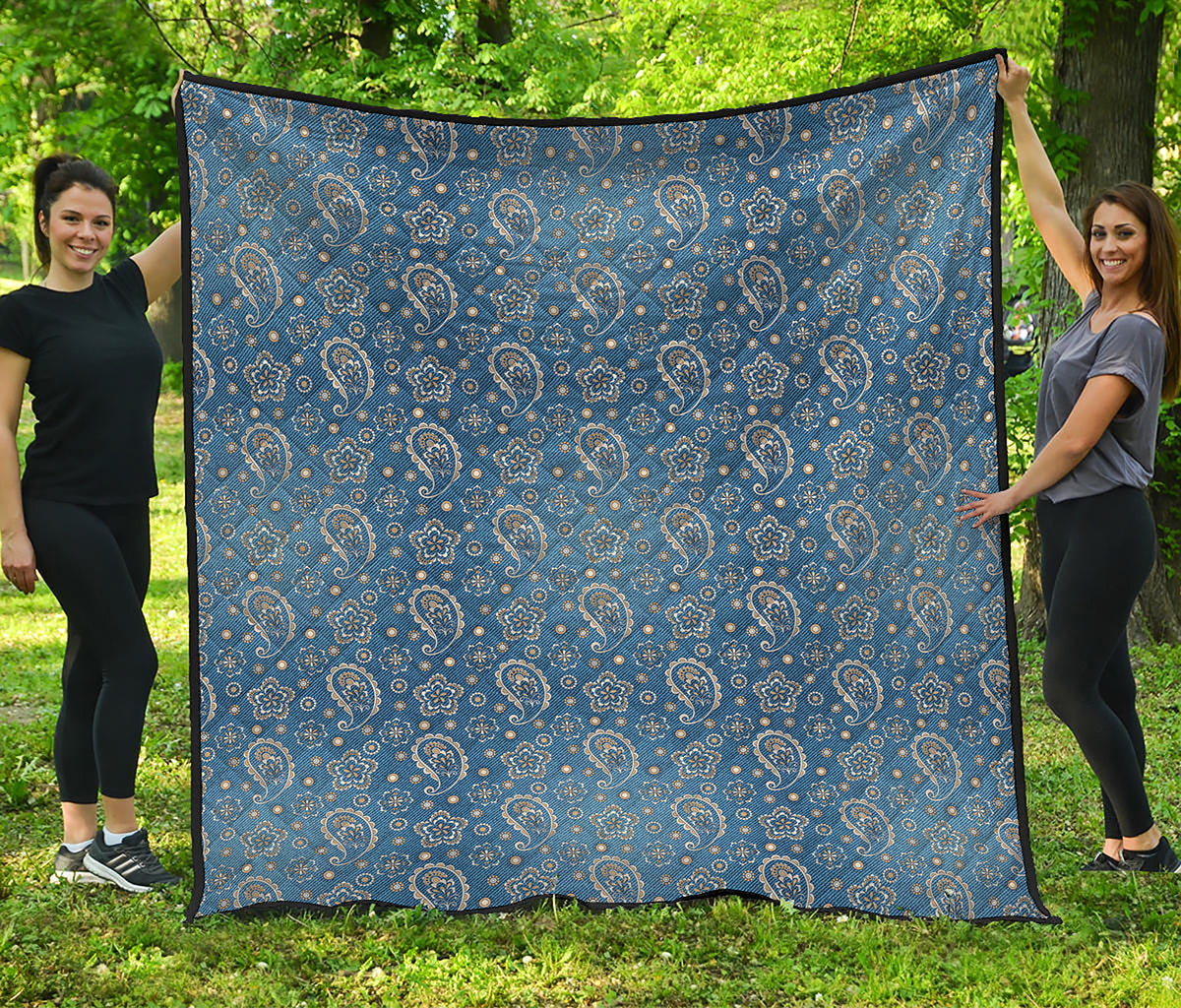 Blue Denim Western Paisley Print Quilt