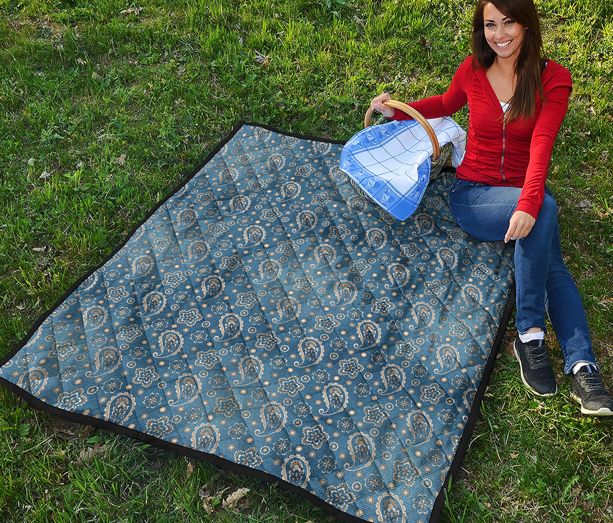 Blue Denim Western Paisley Print Quilt