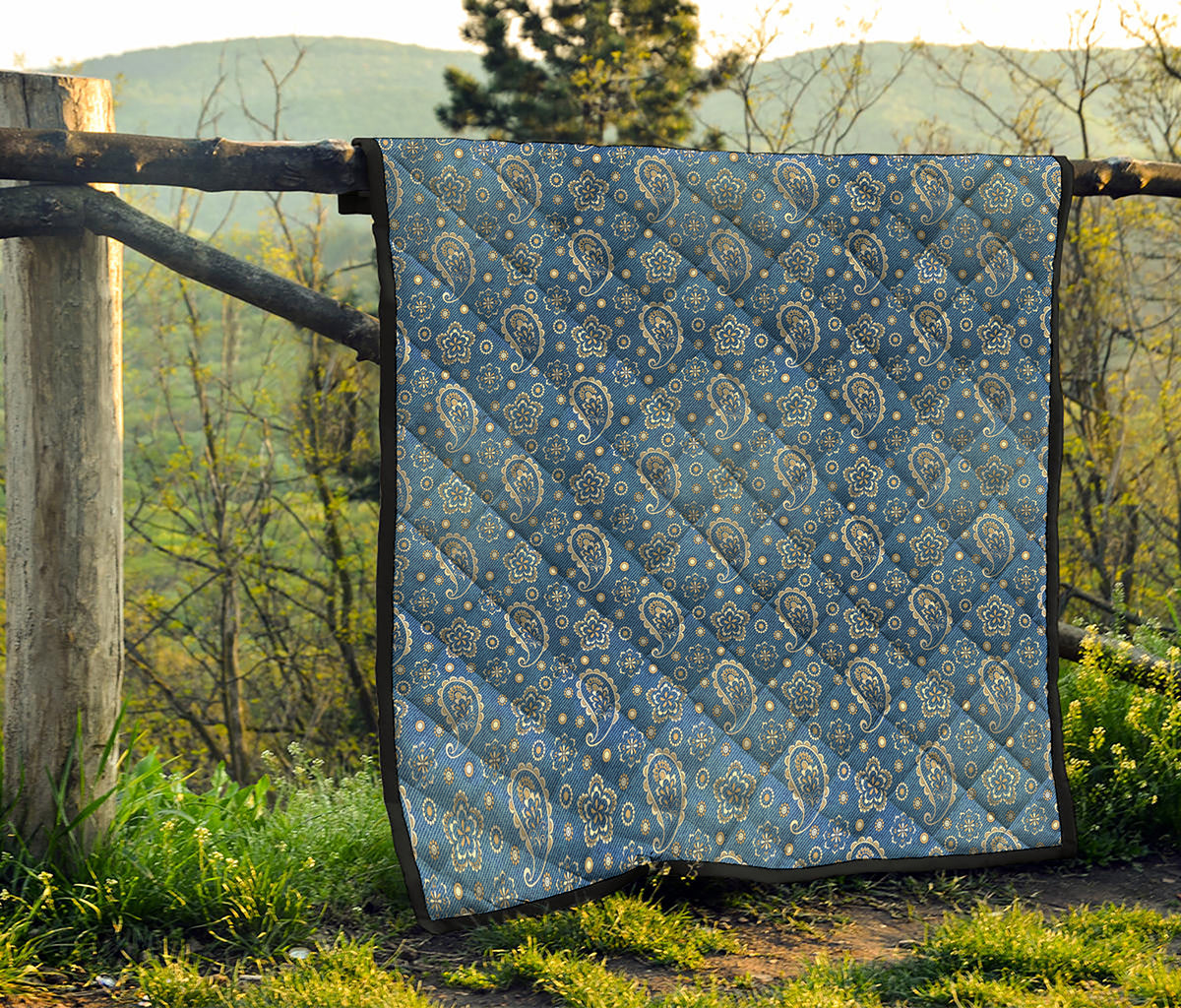 Blue Denim Western Paisley Print Quilt