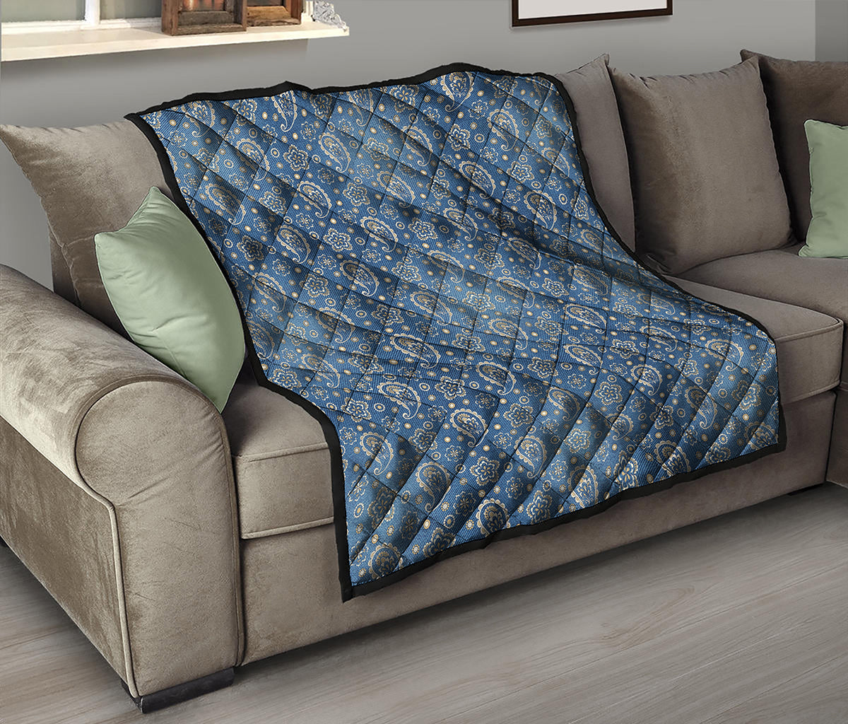 Blue Denim Western Paisley Print Quilt