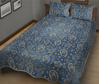 Blue Denim Western Paisley Print Quilt Bed Set