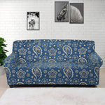 Blue Denim Western Paisley Print Sofa Cover