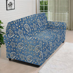 Blue Denim Western Paisley Print Sofa Cover