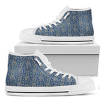Blue Denim Western Paisley Print White High Top Shoes