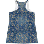 Blue Denim Western Paisley Print Women's Racerback Tank Top