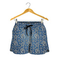 Blue Denim Western Paisley Print Women's Shorts