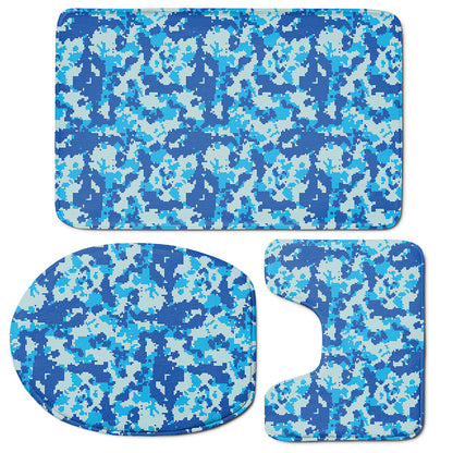 Blue Digital Camo Pattern Print 3 Piece Bath Mat Set