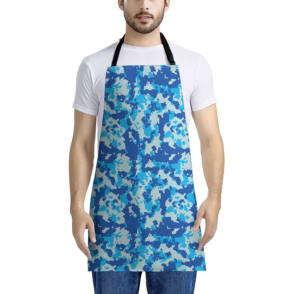 Blue Digital Camo Pattern Print Apron