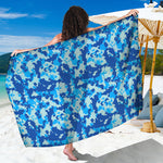 Blue Digital Camo Pattern Print Beach Sarong Wrap