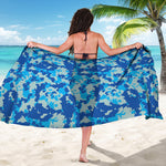 Blue Digital Camo Pattern Print Beach Sarong Wrap