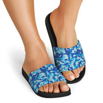Blue Digital Camo Pattern Print Black Slide Sandals