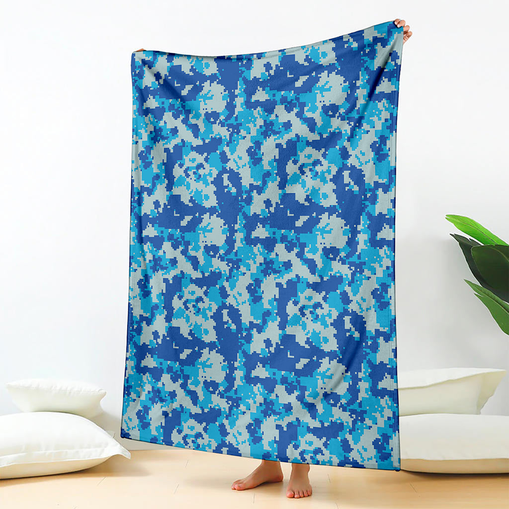 Blue Digital Camo Pattern Print Blanket
