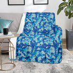 Blue Digital Camo Pattern Print Blanket