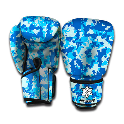 Blue Digital Camo Pattern Print Boxing Gloves