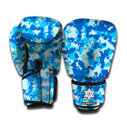 Blue Digital Camo Pattern Print Boxing Gloves
