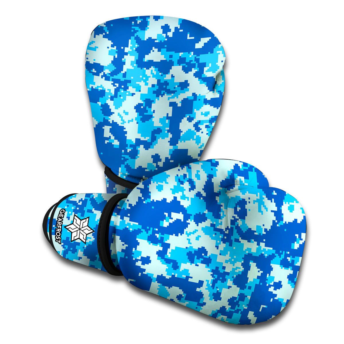 Blue Digital Camo Pattern Print Boxing Gloves
