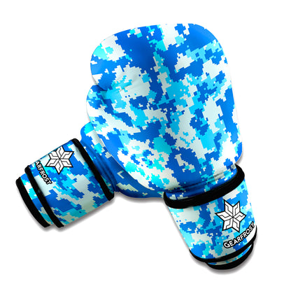 Blue Digital Camo Pattern Print Boxing Gloves