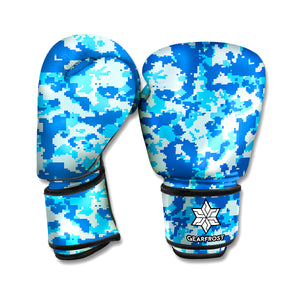Blue Digital Camo Pattern Print Boxing Gloves
