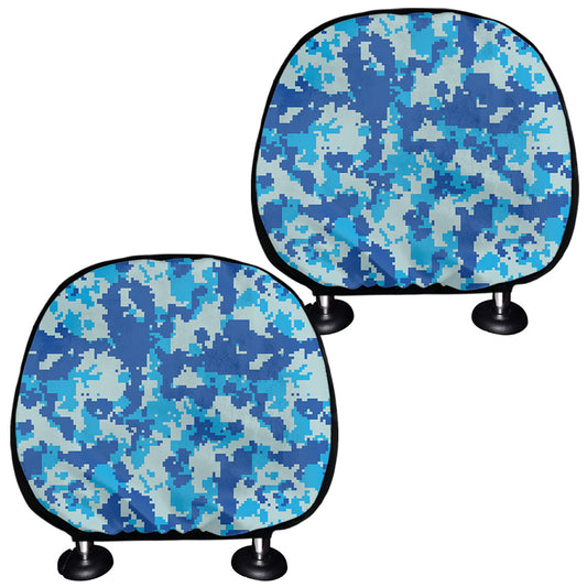 Blue Digital Camo Pattern Print Car Headrest Covers
