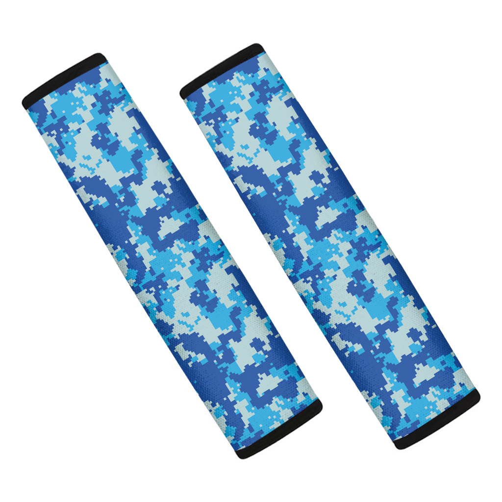 Blue Digital Camo Pattern Print Car Seat Belt Covers