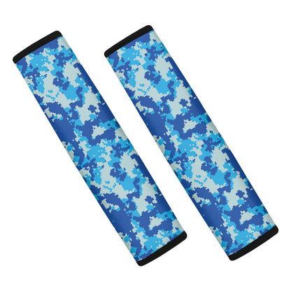 Blue Digital Camo Pattern Print Car Seat Belt Covers