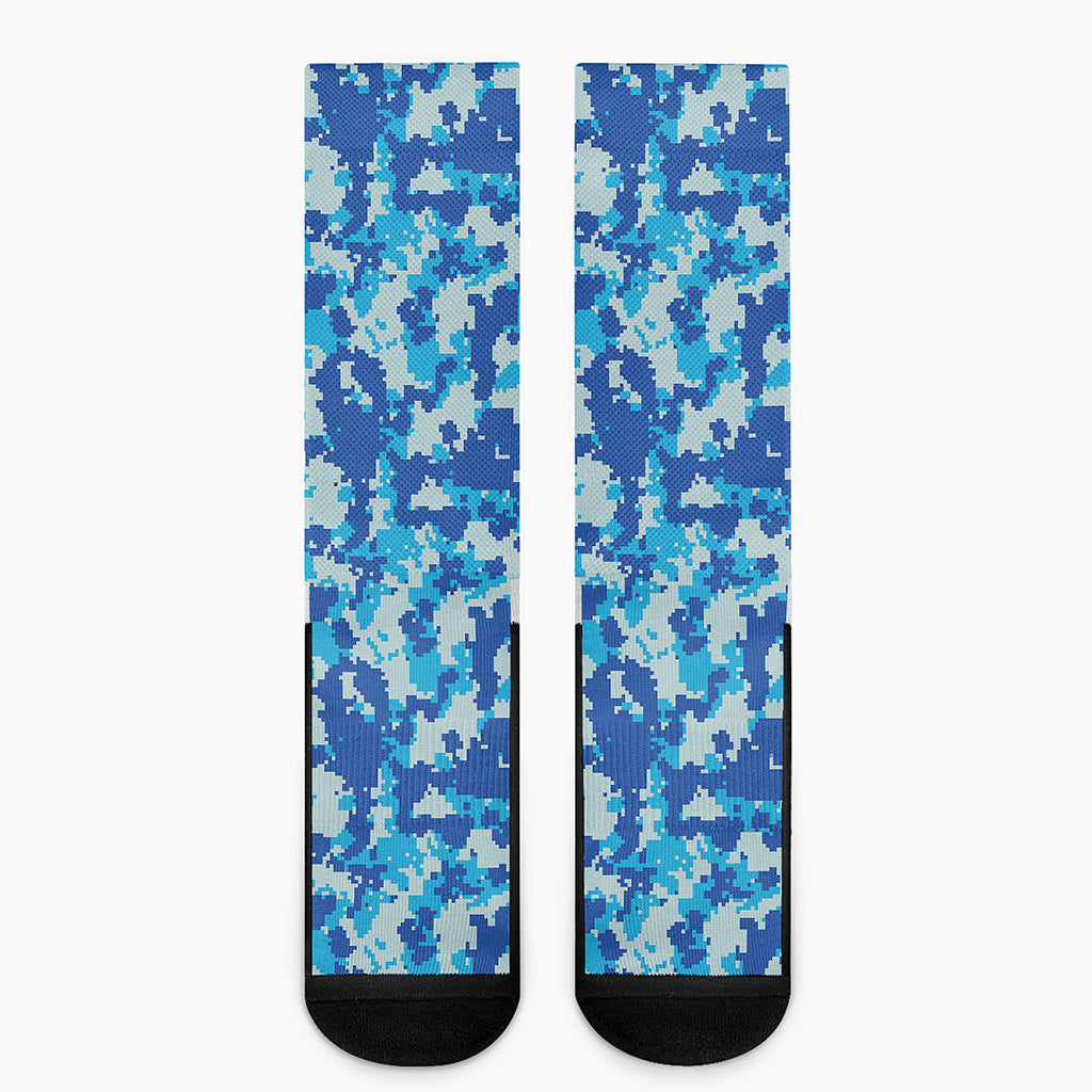 Blue Digital Camo Pattern Print Crew Socks