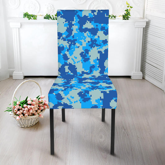 Blue Digital Camo Pattern Print Dining Chair Slipcover